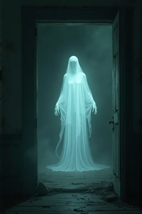 Ghost figure in a dark house