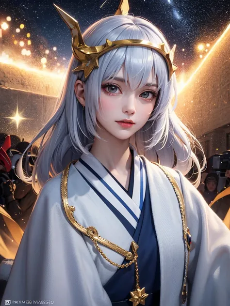 masterpiece， top quality，8k， Detailed Skin Textures ， detailed cloth texture，Beautifully detailed face， complex details， super detailed ，Portrait of Rei Ayanami， Silver Hair，Red colored eyes， black headgear on the head,Pixieカット，Shining Skin Hair Ornaments,...