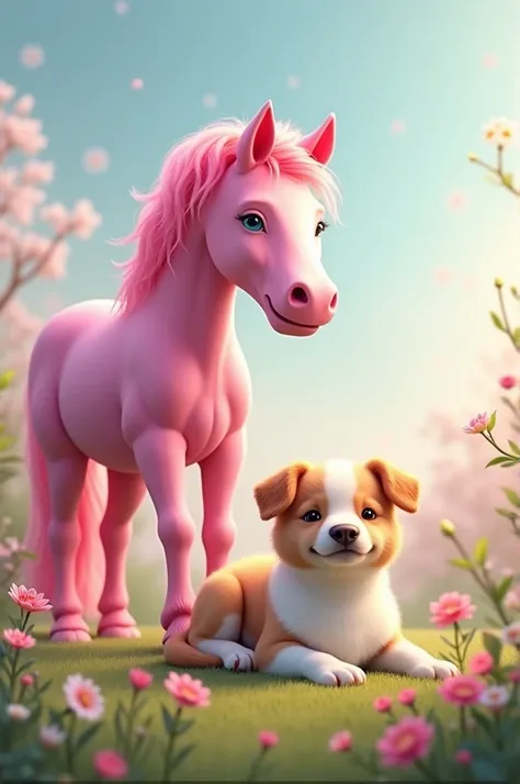 Make me the meme of the dog chill but with a pink horse