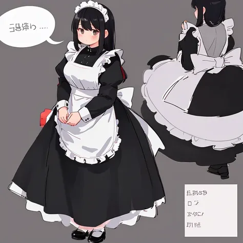 masterpiece,  best quality,Advanced Details,  long black hair,  One Girl , The entire dress completely covers the body.、(Black Long Sleeve Maid Outfit )、 high neck shirt、 Long Skirt, full body、