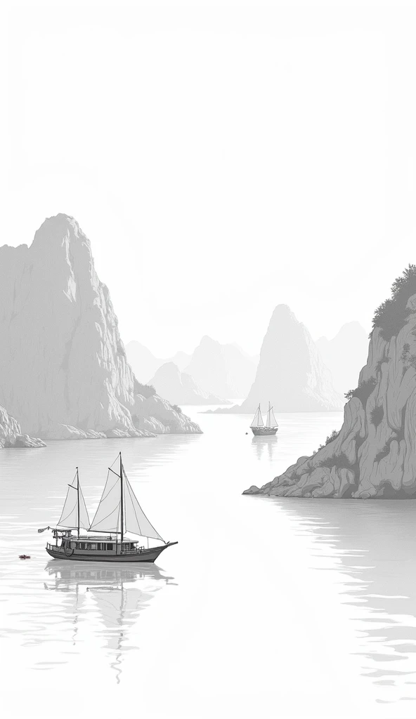 Colorless painting of Halong Bay so we can color on the picture