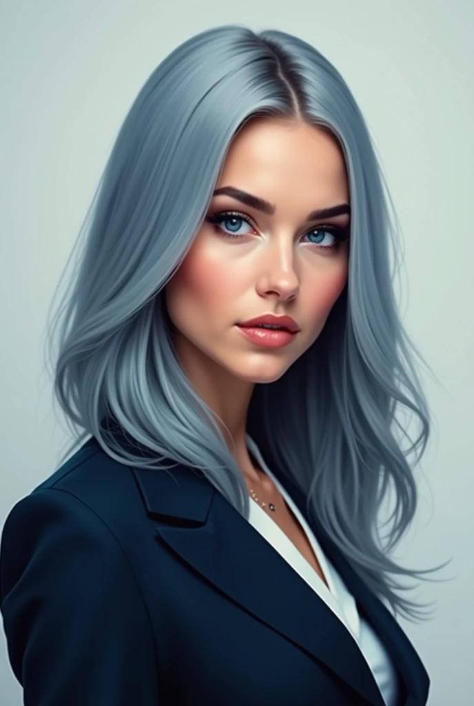 woman　 Silver Hair（Bluish）Blue Eyes（Navy Blue） business suit