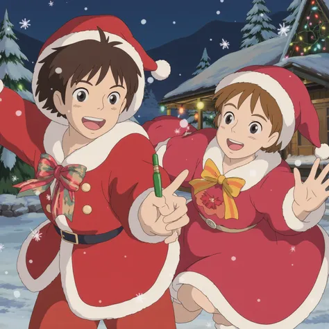 （masterpiece、 High Quality 、 high image quality、4K、8k、 Details）、Boy and girl enjoying Christmas、Santa costume