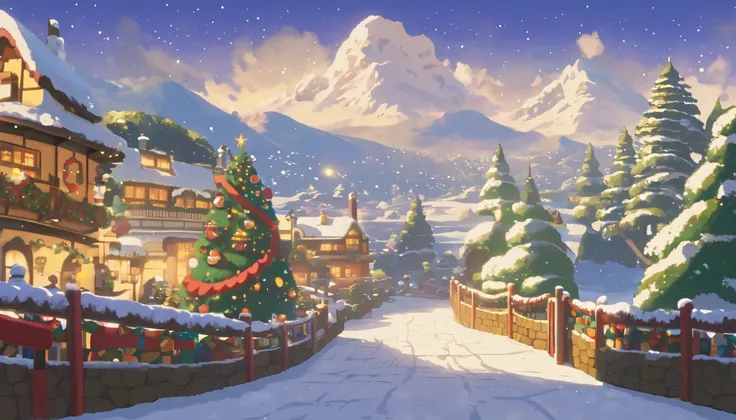 Generate a Ghibli inspired artwork Christmas ,lanscape