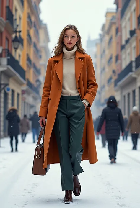  Make an image of 6 outfits for a 30-year-old woman,  experiencing the cold winter of Madrid , At 0 degrees ,  that are comfortable , Functional,  outfits adapted to the 2024 , 2025,  trends with a variety of colors and styles .