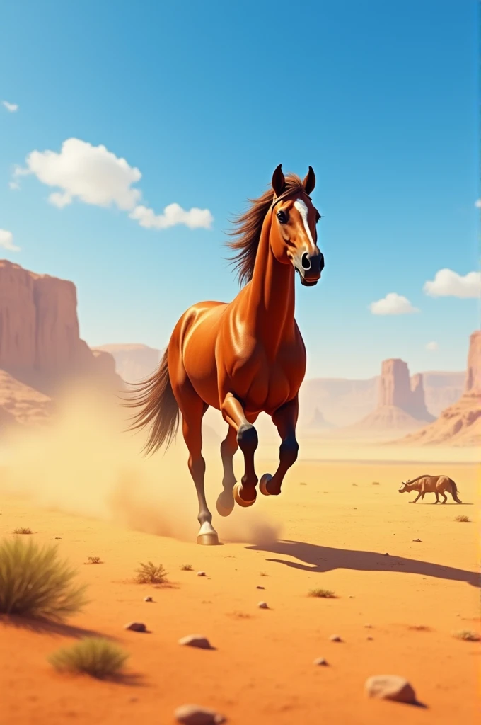 A horse running in the desert