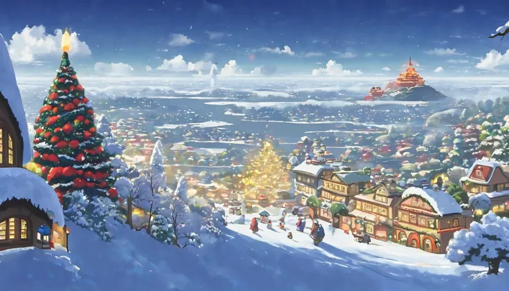 Ghibli inspired artwork Christmas ,lanscape