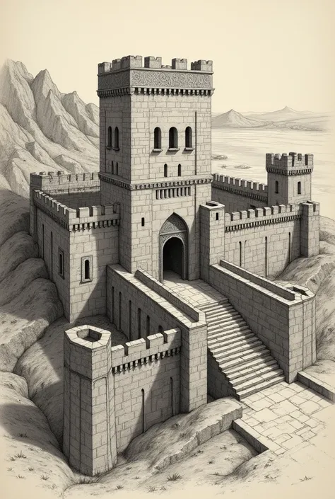 Drawings depicting Sasanian military fortifications or fortresses.