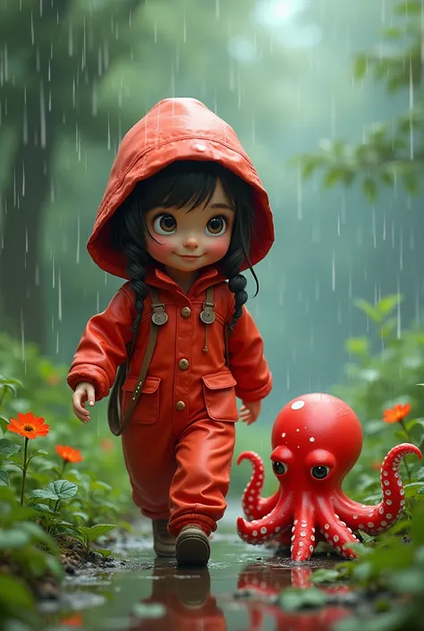 Girl Red Octopus Rain Suit


