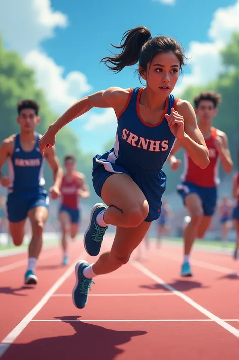 Create a athletics team named SRNHS ATHLETICS TEAM with image of running hurdle throws and jumps