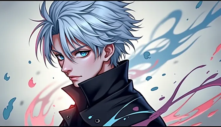  Gojo Satoru has white all-white hair and blue eyes with the highest quality blue aura