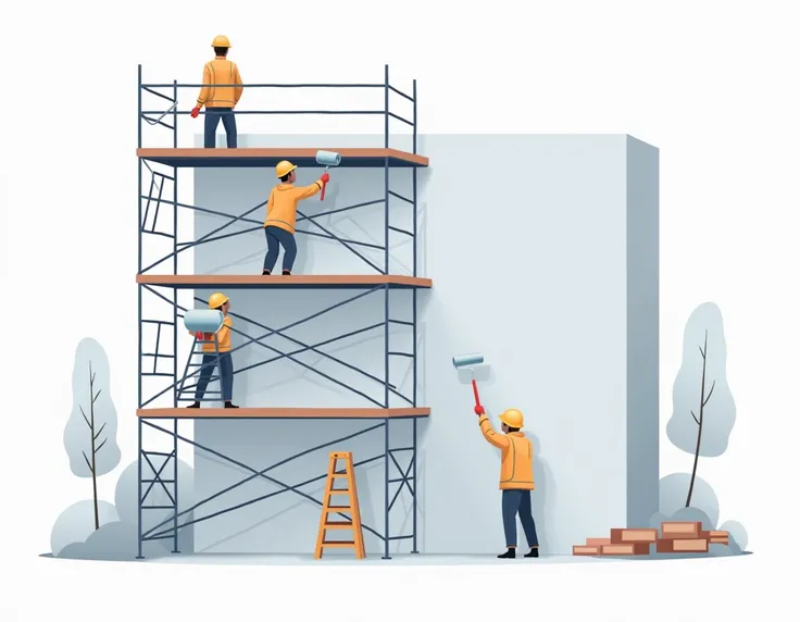 VECTOR IMAGE OF scaffold, erected to paint a newly constructed wall