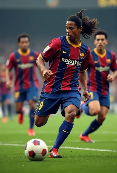  Ronaldinho Gaúcho, Lamine Yamal and Raphinha Playing Soccer with Barcelona jerseys. real images.