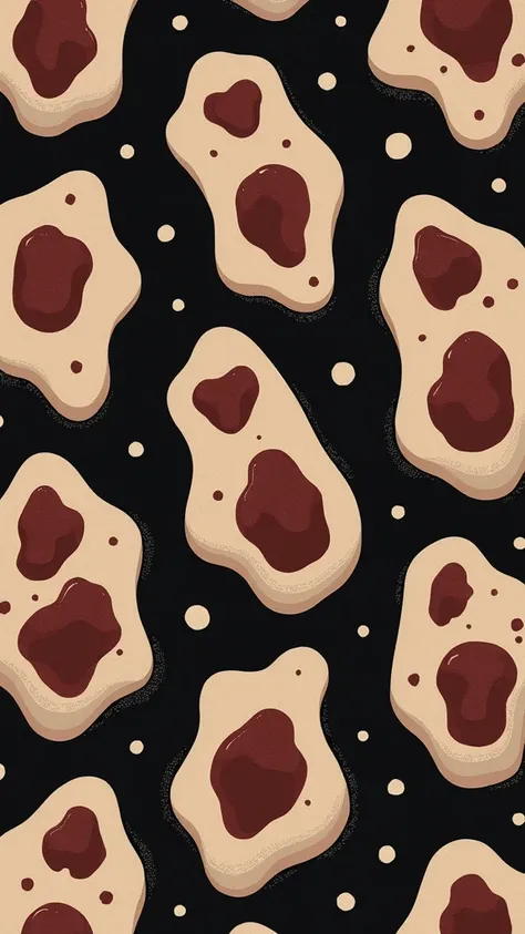 A repeating pattern of stylized leopard spots, rendered in shades of beige and maroon on a black background. The spots resemble stylized flowers, with a central darker maroon circle surrounded by an irregular beige shape. The pattern is consistent througho...