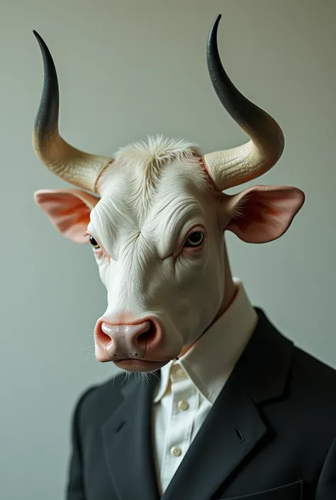 A man with expensive skin and a cows face 