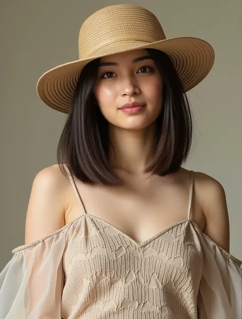 Young beautiful woman wearing a hat and a dress