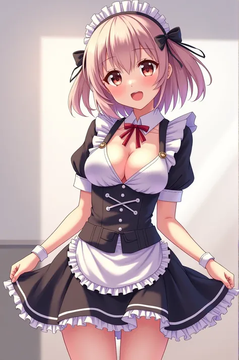 a girl anime wearing a revealing maid outfit