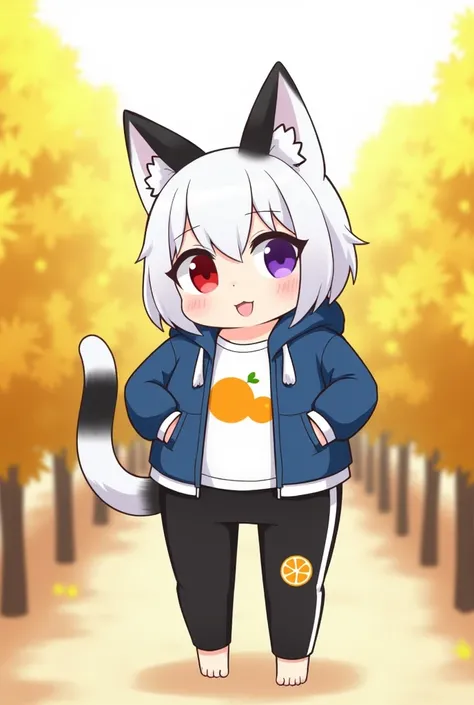 • Character name ： • Winter Gear ：Three cat tails，One black, one white, one gray 。 • Coat ： White ，Half a lovely orange pattern printed on the chest with gray spots 。 • Ears ： White ， with a touch of gray on the tip of the right ear 。 • Eyes ： Left Eye Red...