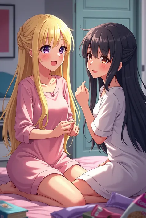 Junior highschool girls Sleepover in house with my Blonde, bratty little sister with her twin friends gentle and kind white hair and arrogant and harsh black hair girl