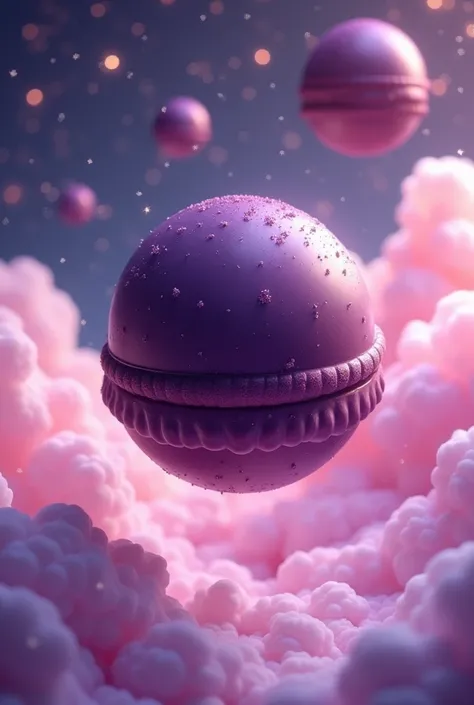 Purple chocolate surrounded by stars and purple pink clouds 