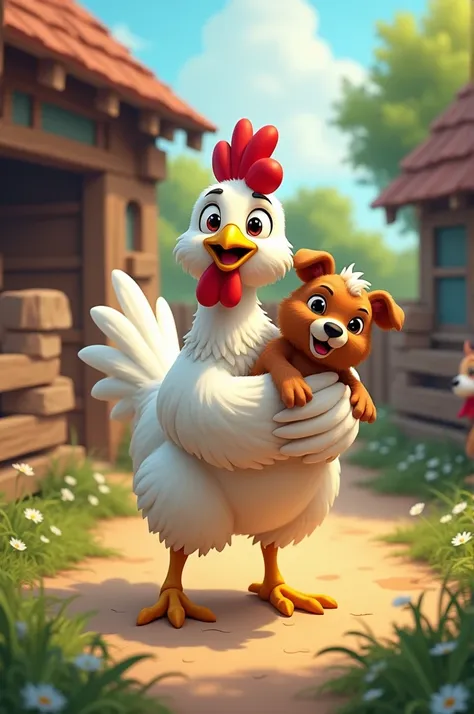 Chicken carries a dog