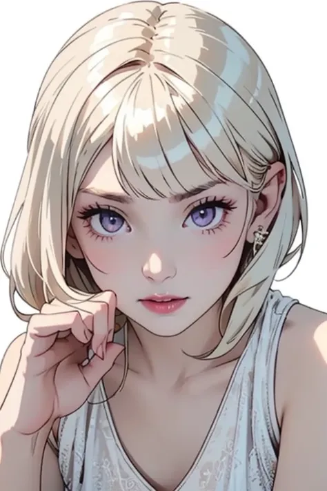 (the above:1.2),  girl ,  blondesの髪 、   searching for dreamer Purplish pink eyes   , ( blondes) ,   is short , Colossal , On, (masterpiece:1.2, 最  High Quality  ), (  beautifully and carefully drawn eyes  : 1.2), (  beautiful detailed face  ), ( Tight ches...