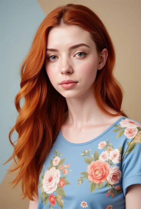 a close up of a woman with red hair and a flowered shirt, orange braided hair, long braided orange red hair, redhead girl, redhead woman, complex redhead braided hair, red braided hair, flowing ginger hair, beautiful redhead woman, ginger hair, red head, o...