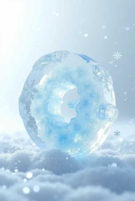 the logo looks like its made of ice with snow falling on it