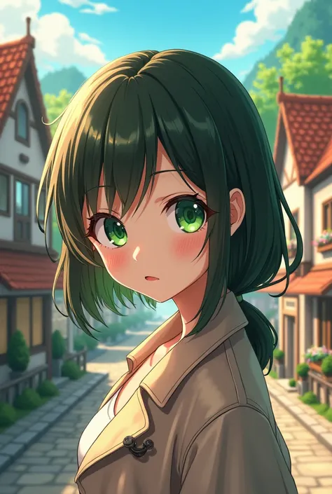 Anime 3D Kara Have green eye She live in town ,18 girl years old wear jacket





