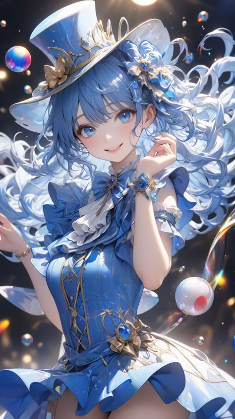      high definition   , masterpiece,    解剖学的にAccurate  , Accurate,  top quality,      high definition   model,    high detail,   Very detailed with blue hair,  Ultra-  high definition ,  textured skin,   cute magician girl with blue hair and very detailed...