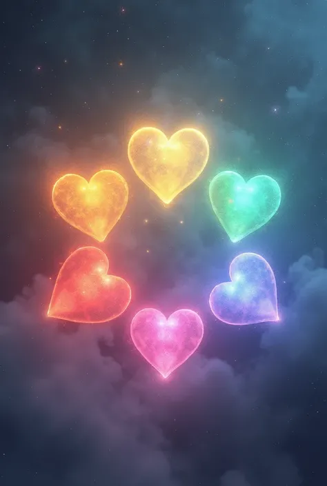 7 heart-shaped souls each 1 part of the rainbow