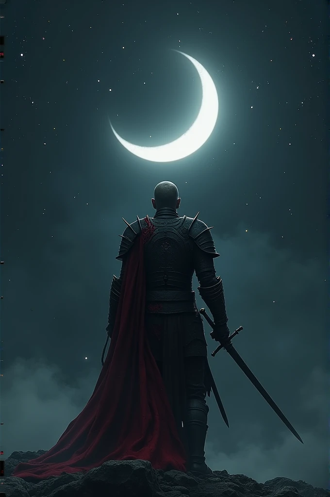 Stabbed swordsman facing the moon