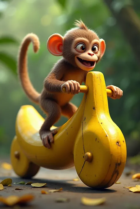 Ek bicycle Jo banana ki bni hoi ho or Wo Ek monkey chala rha ho