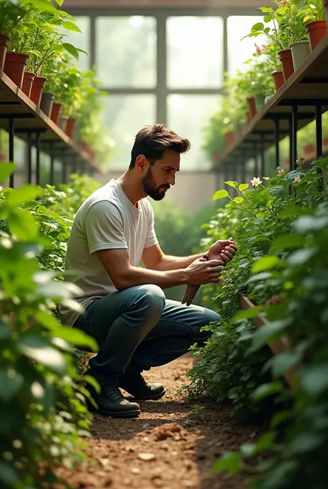 Lionel Messi taking care of plants in a nursery 