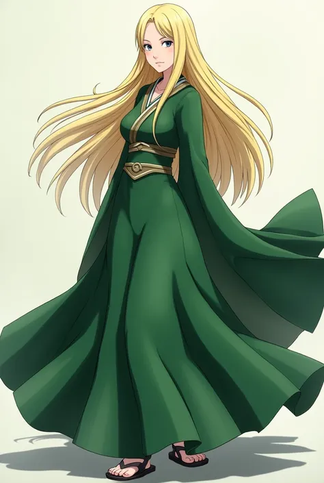 Naruto Shippuden anime character Tsunade wearing a green dress who can be seen from head to toe