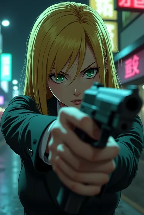 Badass, cool angry ,mafia,yuzu aihara from citrus, shooting,green eyes, blonde hair