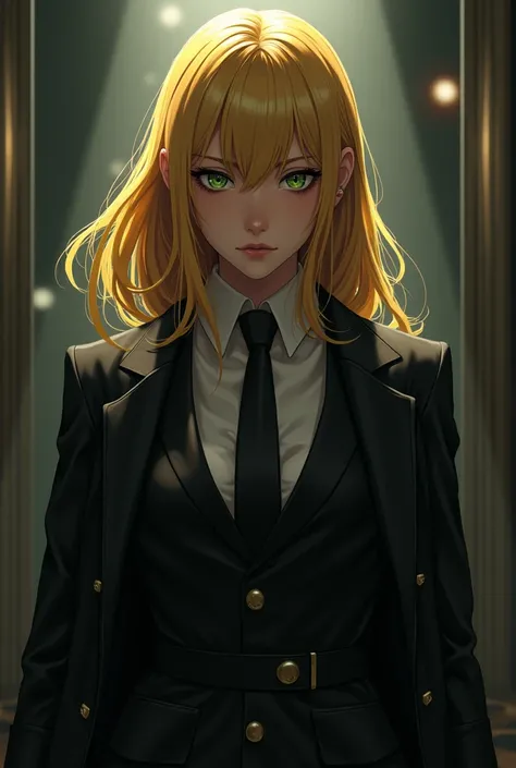 Cool , badass, yuzu aihara from citrus, blonde hair,green eyes,wear long coat and suit , boss mafia