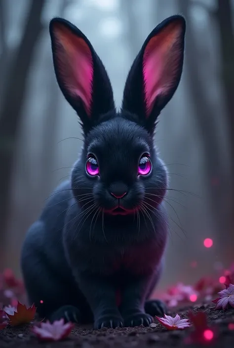 Black and Red Bunny with Purple eyes