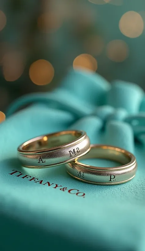  2 rings with A and M written on them Tiffany&co.The background is fantastic and classy 