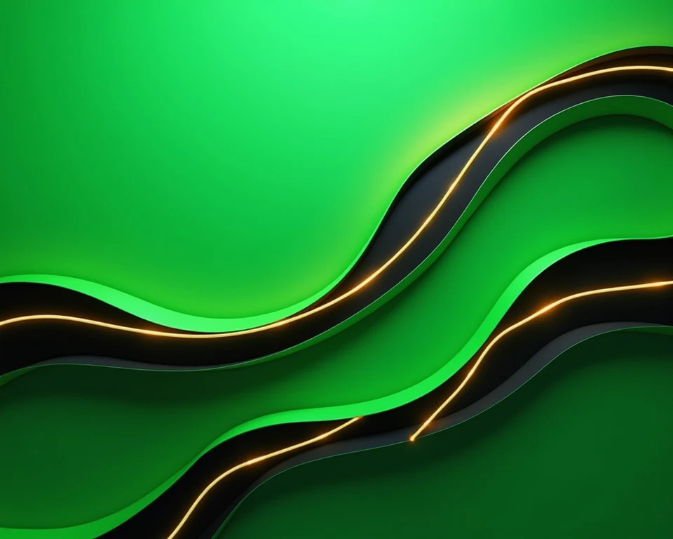 Bright acid green presentation background with black and gold aesthetic lines 