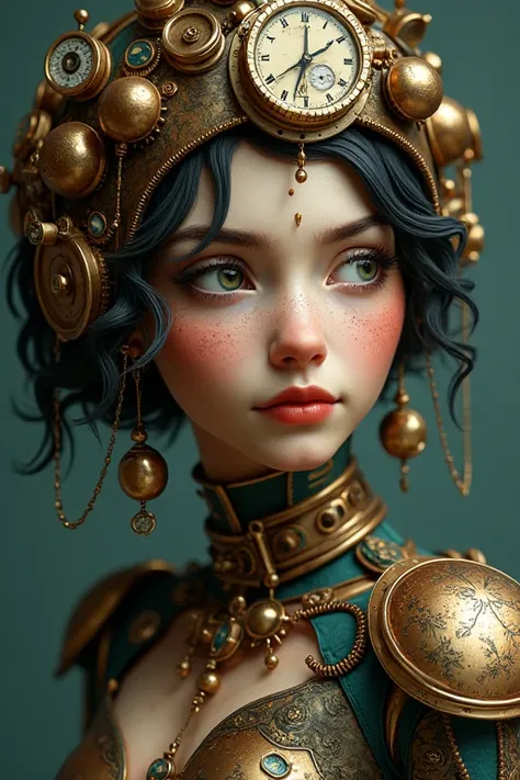  general plan , anatomically correct full body , A whimsical steampunk girl with ADHD  , gears and intricate mechanisms, copper and brass accents,  vibrant colors, fantastic elements, detailed portrait,  dramatic lighting, atmósfera sur realistic , arte di...