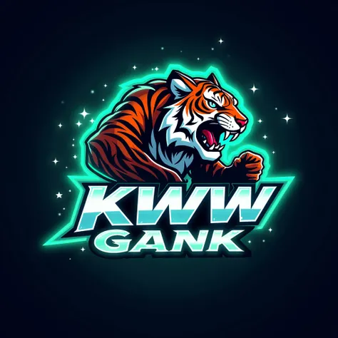 The motorbike racing team logo with icon TIGER  FLASH
 reads KWW GANK colour reads glow with a concept image of a glow blue with greenBacklighting, 