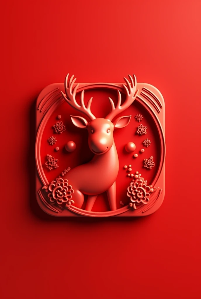 icon app for lunar new year, red, asian, deer character, 3D icon app