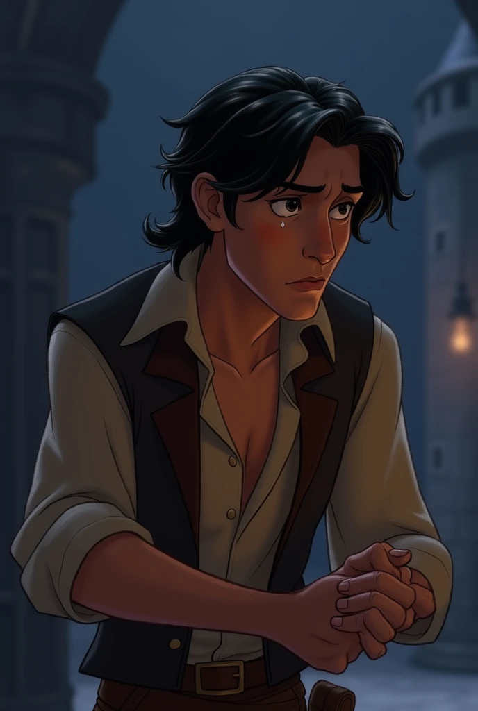 The animation character flynn rider got heart broken when Rapunzel reject him 