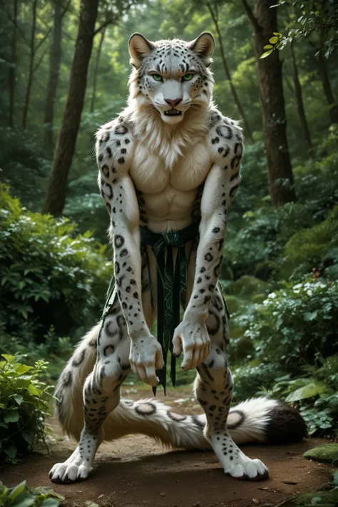 score_9, score_8_up, score_7_up, score_6_up, detailed background, full body, anthro snow leopard, stands upright, front view, angry look, detailed fur, solo, angry, high quality, furred body, fluffy, green eyes, looks at the viewer, strong pattern all over...