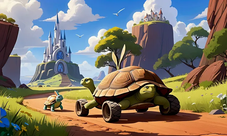 From that day on, Hare and Tortoise became the best of friends. They had many more adventures together, and Hare never forgot the lesson he learned from Tortoise: slow and steady wins the race!. picture in destiny pixar art 