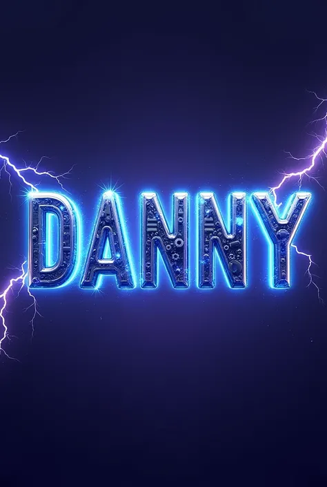 An awe-inspiring 3D render of futuristic typography, showcasing the word DANNY in a captivating celestial design. Each letter is intricately crafted, featuring a central cylindrical body, a smaller capsule structure, and a multitude of buttons and gears. T...