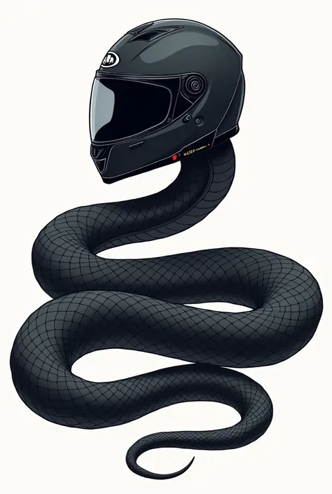 Vipère noire, autour casque sport moto noir, style illustration 