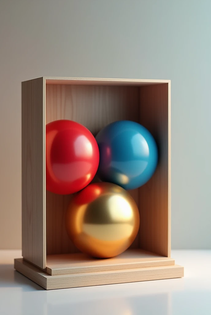 A case with red ,  blue and gold balls