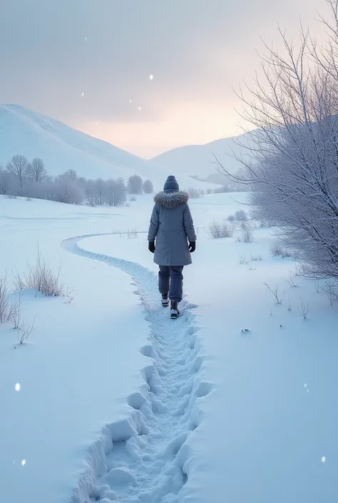 Walking in the snow at dusk 